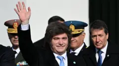 O presidente da Argentina, Javier Milei, em Buenos Aires durante aniversário de independência da Argentina da Espanha