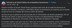 Publicação em Facebook do Ministério da Saúde da República Dominicana