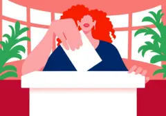 Ilustración de una mujer insertando su voto en una urna.