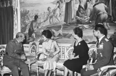 King Bhumibol Adulyadej Of Thailand With Francisco Franco In Spain
SPAIN - UNDATED: Francisco Franco and wife Carmen Polo received in their residence King Bhumibol Adulyadej of Thailand, aka Rama IX, and wife Queen Sirikit Kitiyakara, in Spain. (Photo by Keystone-France/Gamma-Rapho via Getty Images)