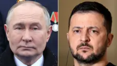 The only face-to-face meeting between Russian President Vladimir Putin (left) and his Ukrainian counterpart Volodymyr Zelensky (right) was in December 2019 in Paris