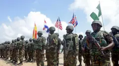 Group of soldiers line up