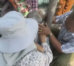 အပူဒဏ် ခံစားနေရသူတစ်ဦးကို ဝိုင်းပြုစုနေကြပုံ