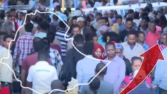 በርካታ ሕዝብ፣ የኢትዮጵያ ካርታ እና ቀስት 