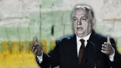 Колаж - Віктор Орбан жестикулює руками на тлі вилучених грошей та золотих злитків