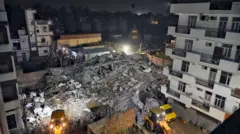 दिल्ली के बुराड़ी इलाक़े में इमारत गिरी