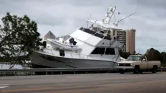 Boat washed ashore at Orange Beach in Alabama