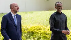 Perezida w'inama y'umuryango w'ubumwe bw'Uburayi Charles Michel ku cyumweru yakiriwe na Perezida Paul Kagame