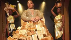 A woman dressed in bread