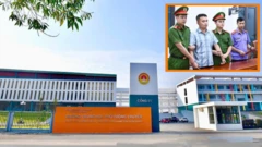 Ảnh thiết kế: Quang cảnh trường THPT chuyên Tuyên Quang, góc trái là thầy giáo Nguyễn Hà Duy bị cơ quan chức năng tố tụng