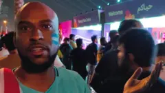 An upset fan outside a fan zone