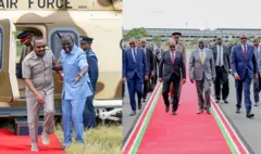 Ruto oo Abiy soo dhaweynaya (bidix) iyo Gashagua oo Xasan soo dhaweynaya (midig)