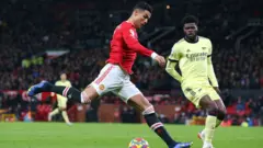 Cristiano Ronaldo shoot to score for Manchester United 3-2 against Arsenal for December 2021