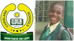 School logo wit foto of one school girl 