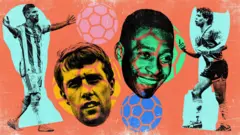 Ilustração mostrando Pelé, Maradona, Messi e Hurst