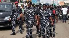 Nigeria Police on duty during protest
