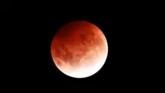 Красная Луна на черном фоне