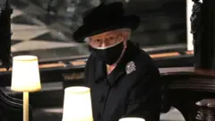 Queen Elizabeth II during the funeral of the Duke of Edinburgh in St George's Chapel, Windsor Castle, Berkshire.