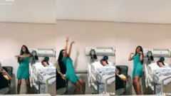 Stephanie dançando no quarto de hospital