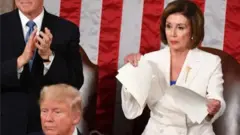 Nancy Pelosi alichana hotuba baada ya Trump kumaliza kuzungumza