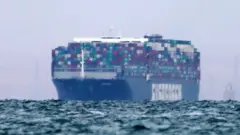 The Ever Given enters the Great Bitter Lake, part of the Suez Canal, on 29 March 2021