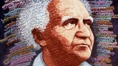 Potret Ben-Gurion dibuat dari lirik deklarasi Kemerdekaan Israel oleh Michel Schwartz.