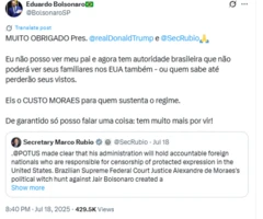 Tuíte de Eduardo Bolsonaro citado na denúncia da PGR em que o deputado escreve:"de garantido só posso falar uma coisa: tem muito mais por vir"