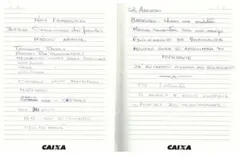 Duas páginas de caderno com logo da Caixa e anotações esparsas