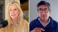 La periodista Katty Kay y el ejecutivo de LinkedIn Aneesh Raman sostienen una conversación por videollamada.