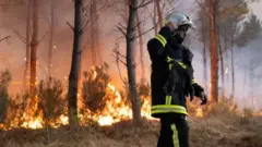 Fransa'da yangınla mücadele eden bir itfaiye