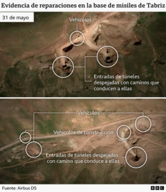 Una imagen satelital muestra evidencia de las reparaciones en curso en la base de misiles de Tabriz.