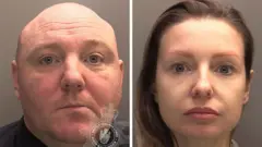 A composite image of the mugshots of Anthony Saunderson and Kerri Pegg