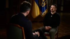 President Zelensky make comments for one interview for di presidential palace for Kyiv