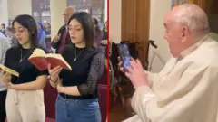 vernice u crkvi u gazi, papa prica telefonom