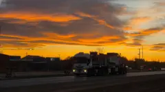Caminhão trafegando na estrada ao entardecer