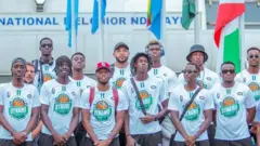 Abakinyi ba Dynamo ubwo bagira bahaguruke ku kibuga c'indege c'i Bujumbura berekeza i Pretoria mw'ihiganwa rya BAL, kw'igenekerezo rya 4/3/2024