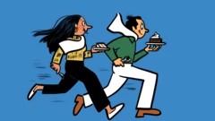 رسم تعبيري لسرقة الطعام من مطعم