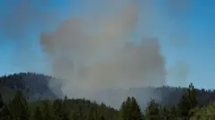 Fumaça sobe depois que vários bombeiros foram atacados ao combater um incêndio na área de Canfield Mountain, nos arredores de Coeur d'Alene, Idaho, EUA, em 29 de junho de 2025.
