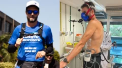 ஹூகோ ஃபாரியஸ் நீலச்சட்டை அணிந்து ஓடிக்கொண்டிருக்கிறார். அவரை மூன்று பேர் சைக்கிளில் தொடர்கின்றனர்.