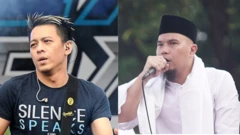Ahmad Dhani (kanan) dan sejumlah musisi lainnya tergabung dalam Asosiasi Komposer Seluruh Indonesia (AKSI). Adapun Nazril Ilham, yang lebih dikenal sebagai Ariel NOAH (kiri)