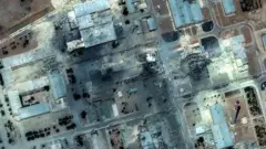 Satellite image reveal multiple buildings damaged or destroyed at the Isfahan nuclear technology center. An aerial shot of a complex of buildings can be seen in the photograph. 