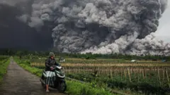 Seorang warga Lumajang menyaksikan erupsi Gunung Semeru, pada 19 November.