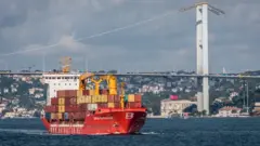 İstanbul Boğazı'ndan geçiş yapan bir kuru yük gemisi.
