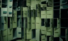 Fila de casilleros metálicos abiertos y vacíos, con cerraduras visibles en una sala iluminada