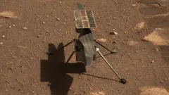 Nasa’s Ingenuity Mars helicopter is seen here in a close-up taken by Mastcam-Z, on 5 April 2021