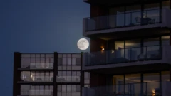 Lua fotografada em meio a prédios