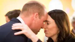 Prince William is greeted with a traditional Maori greeting, a Hongi, in Auckland in 2019