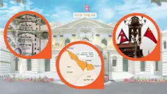 नेपालको नयाँ नक्सामा कालापानी क्षेत्र देखिने भाग, नेपाली नोट, नेपाल राष्ट्र ब्याङ्क अनि नेपाल र चीनका झण्डा देखिने तस्बिर 