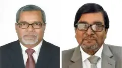 সিইসি কেএম নুরুল হুদা (বাঁয়ে) এবং কমিশনার মাহবুব তালুকদার।