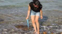Stella Cervello gathering plastic
